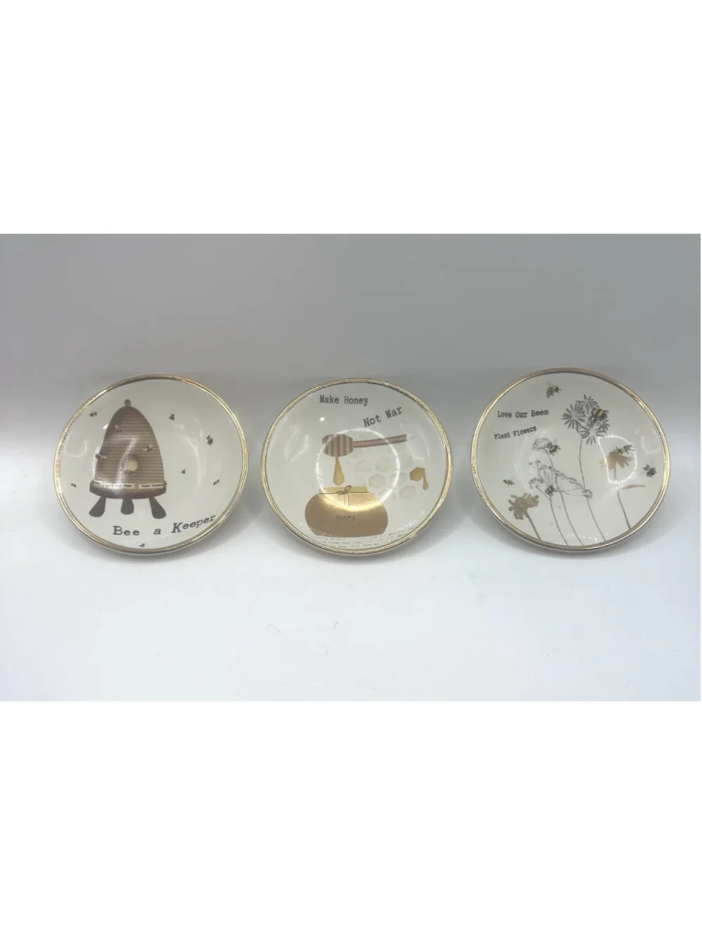 One Hundred 80 Degrees Bee Keeper Set of 3 Trinket Dish Plates Honey Love Bees